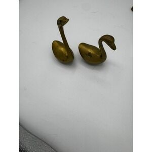 Vtg Miniature Brass Swan Figurines Pair 3-3/4" 2-1/2" Korea Mid Century A26